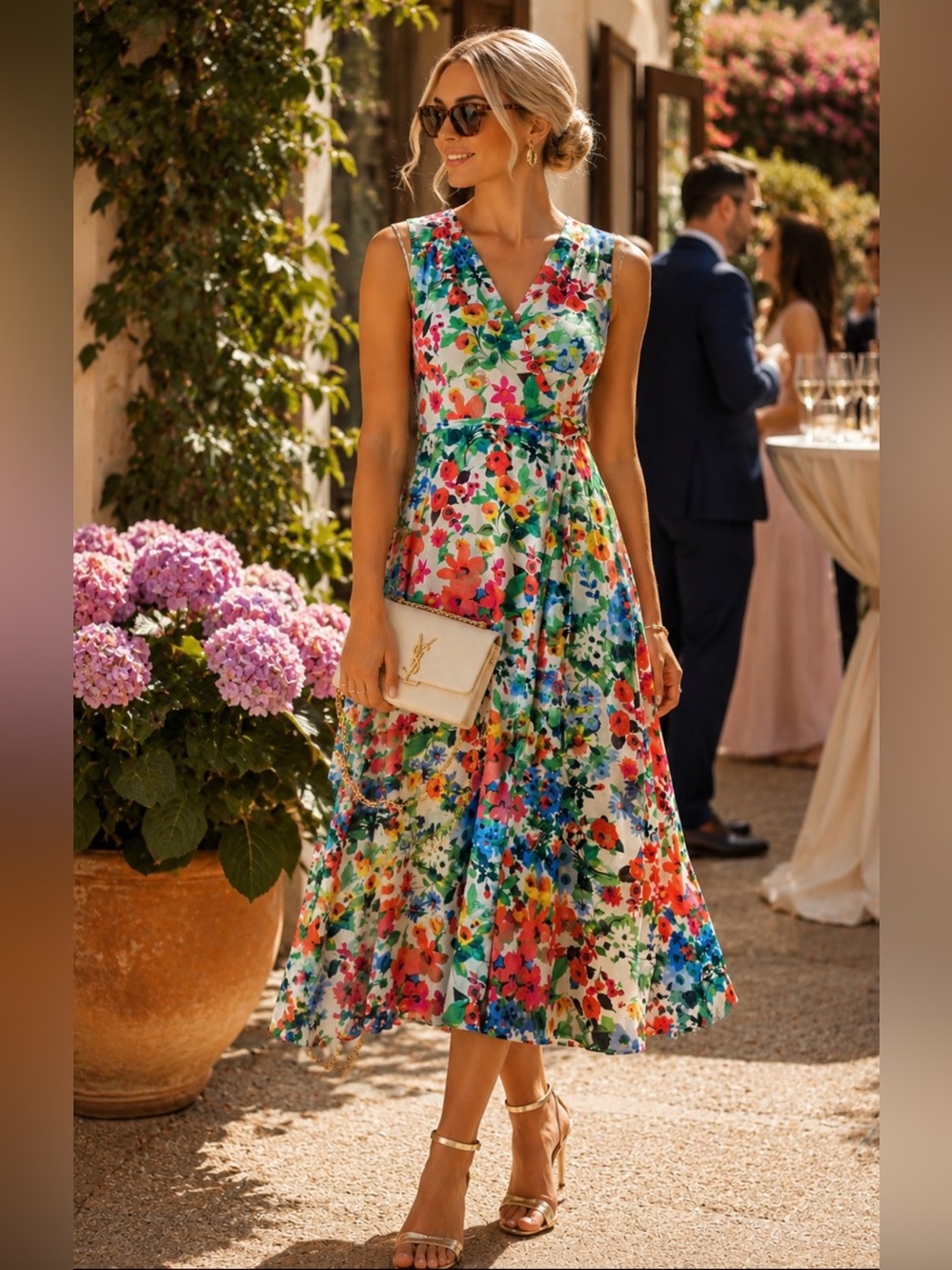 NWT Calvin Klein Floral V-Neck Sleeveless Midi Dress - Multicolor